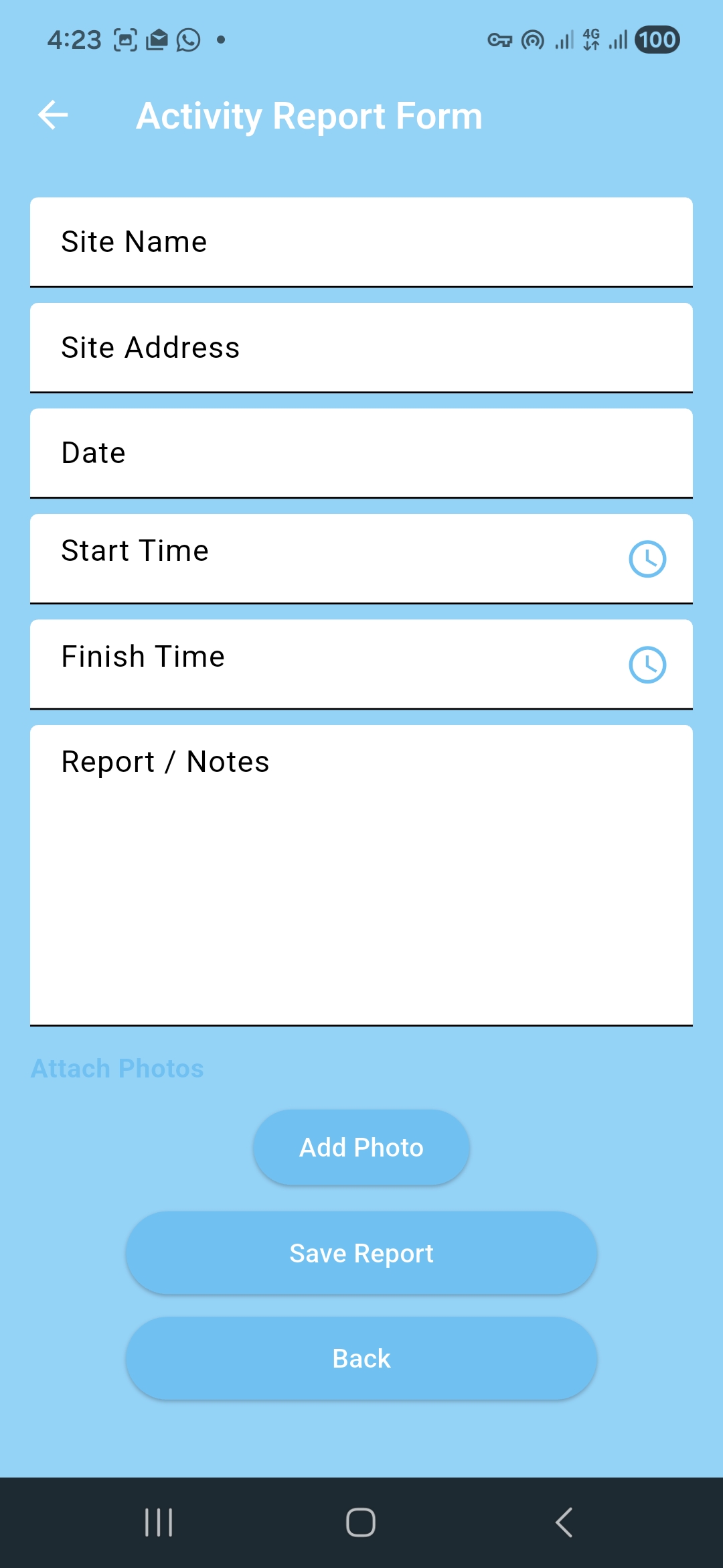 Activity report form